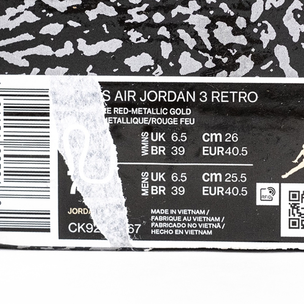 [CK9246-067] Air Jordan 3 Retro Mid Black Gold Cement Women's Size 9 W / 7.5 M - Picture 16 of 16